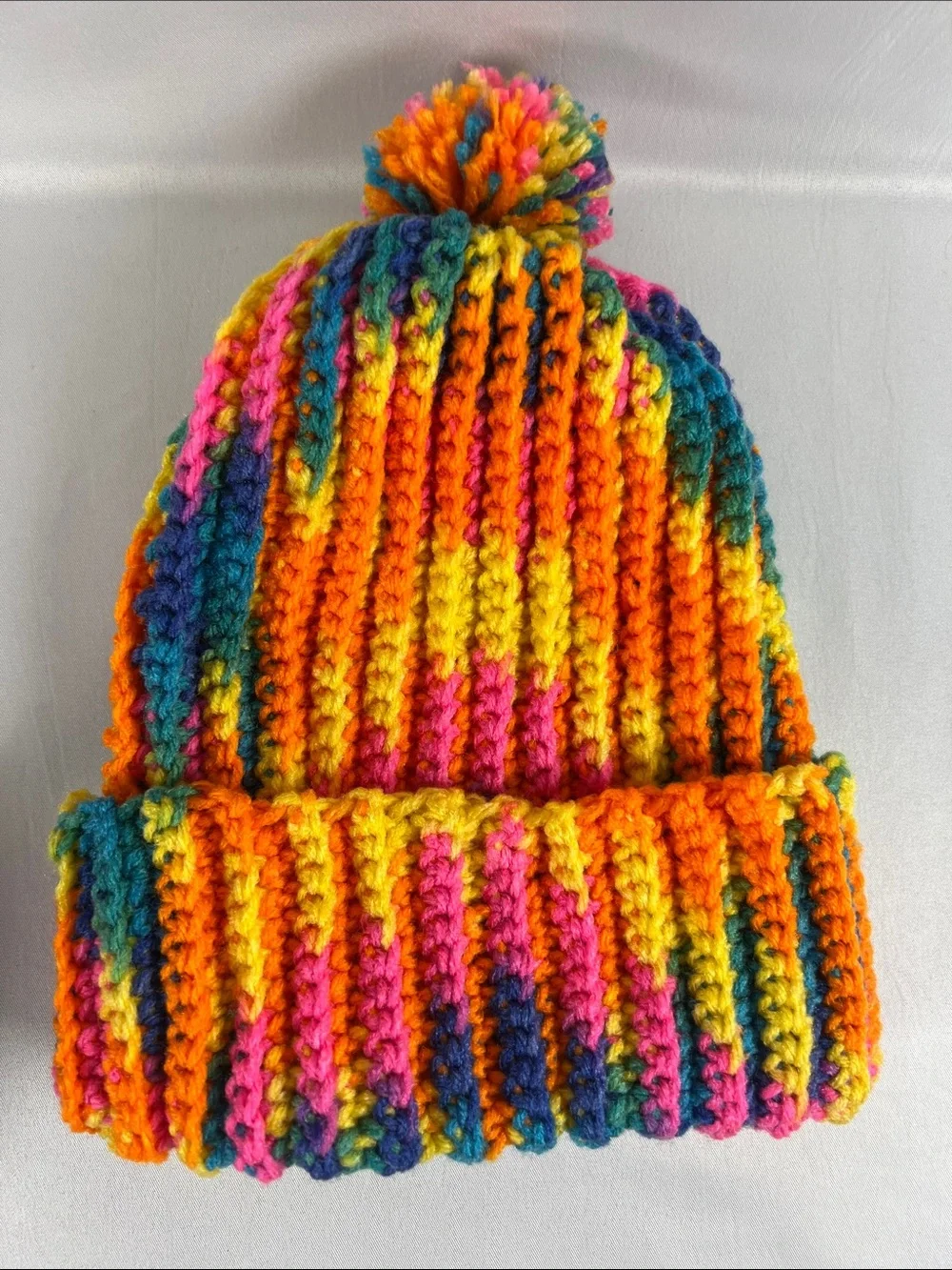 Kids Multicolor Rainbow Knit Beanies - Cozy Striped Winter Hat Handmade